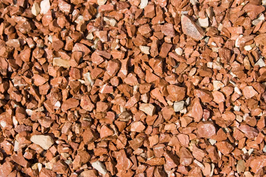 Red decorative stone chip, close up