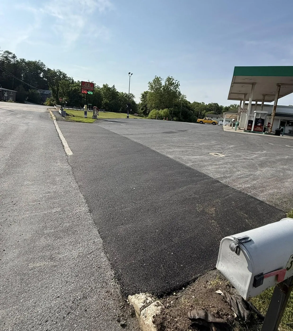 Newly paved commercial lot at a fuel station